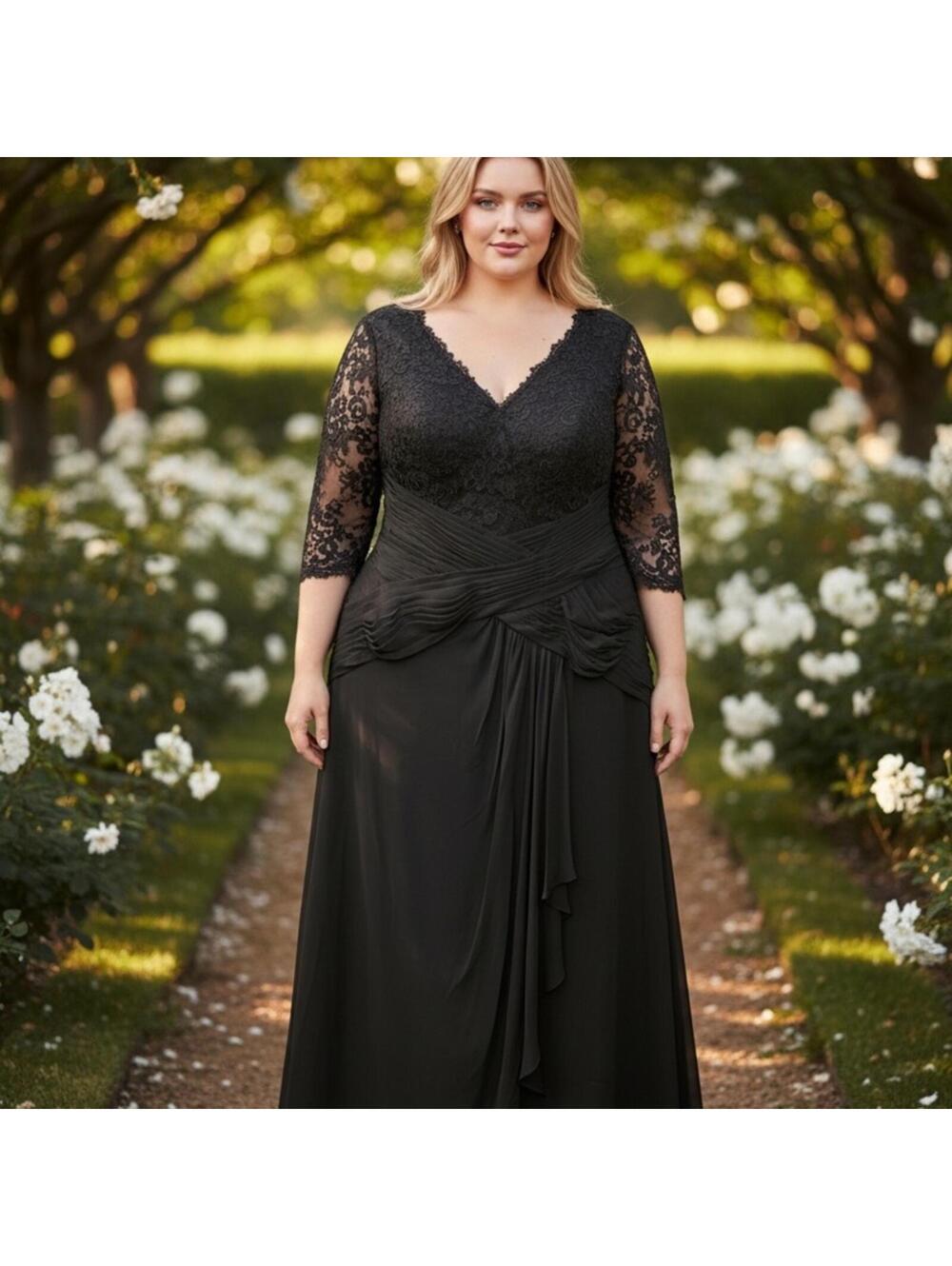Azazie Elegant Black Lace Long Sleeve Gown